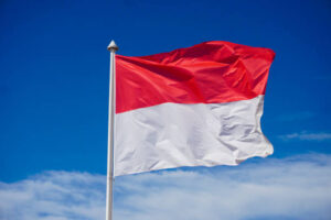 Flag of Indonesia or Monaco waving in the wind.